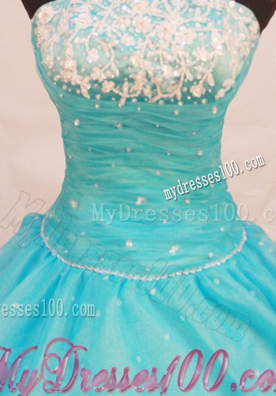 Simple Strapless Baby Blue Beaded Quinceanera Dresses with Appliques